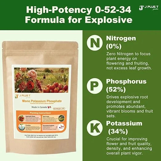 Water Soluble Fertilizer - J PLUS T Mono Potassium Phosphate 0-52-34, 5LB | High Yield Plant Food