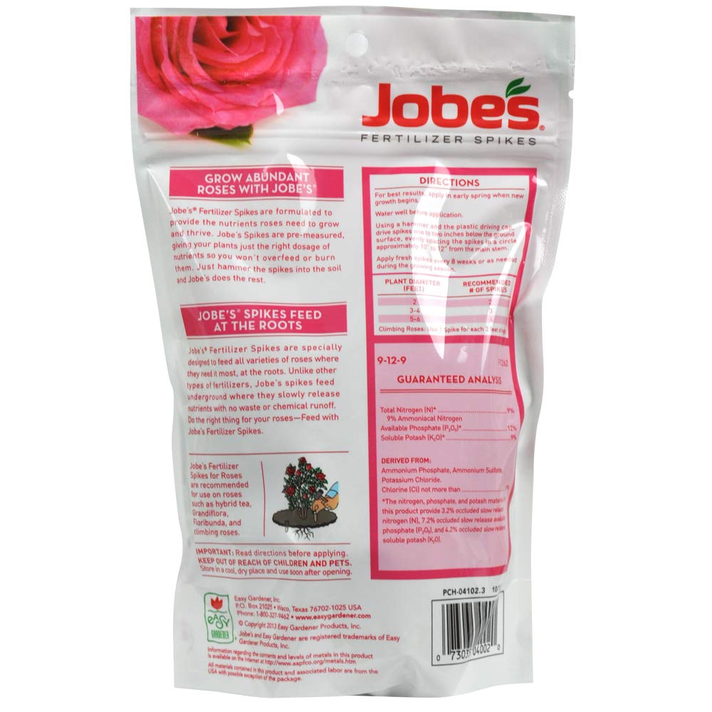 Rose Food - Jobe's Fertilizer Spikes 9-12-9, 10 Pack | Slow Release Plant Food for Beautiful Blooms