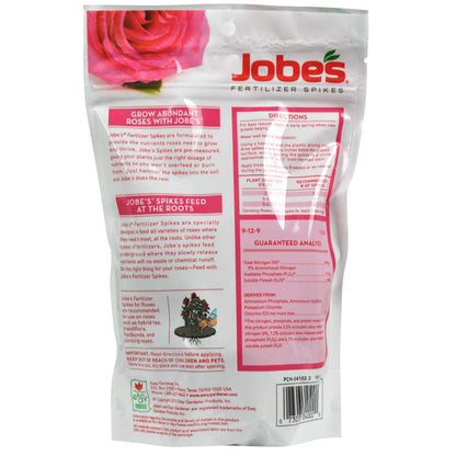 Rose Food - Jobe's Fertilizer Spikes 9-12-9, 10 Pack | Slow Release Plant Food for Beautiful Blooms