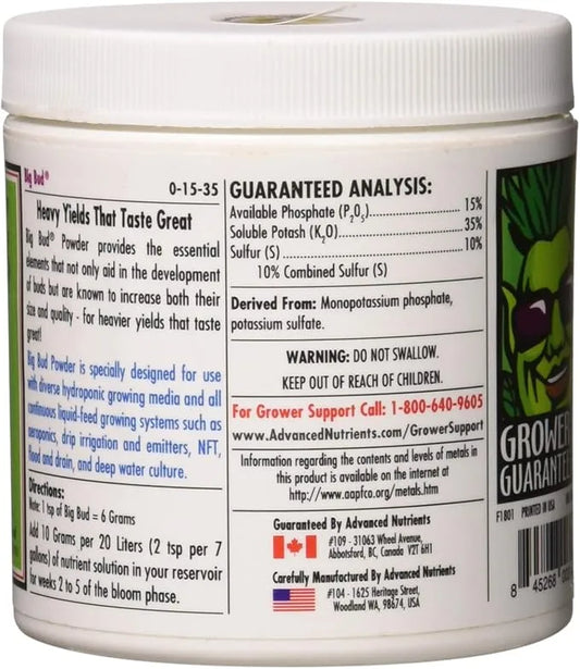 Water Soluble Fertilizer - Advanced Nutrients Big Bud Powder, 130g Premium Bloom Booster Plant Food