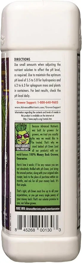 Liquid Fertilizer - Advanced Nutrients pH-Down, 1L Premium Acidic Solution for Hydroponic Reservoirs