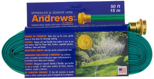 Sprinkler Hose - Andrews 50-Foot 2 Tube Green Soaker | Flexible Garden Watering Tool for Lawns & Beds
