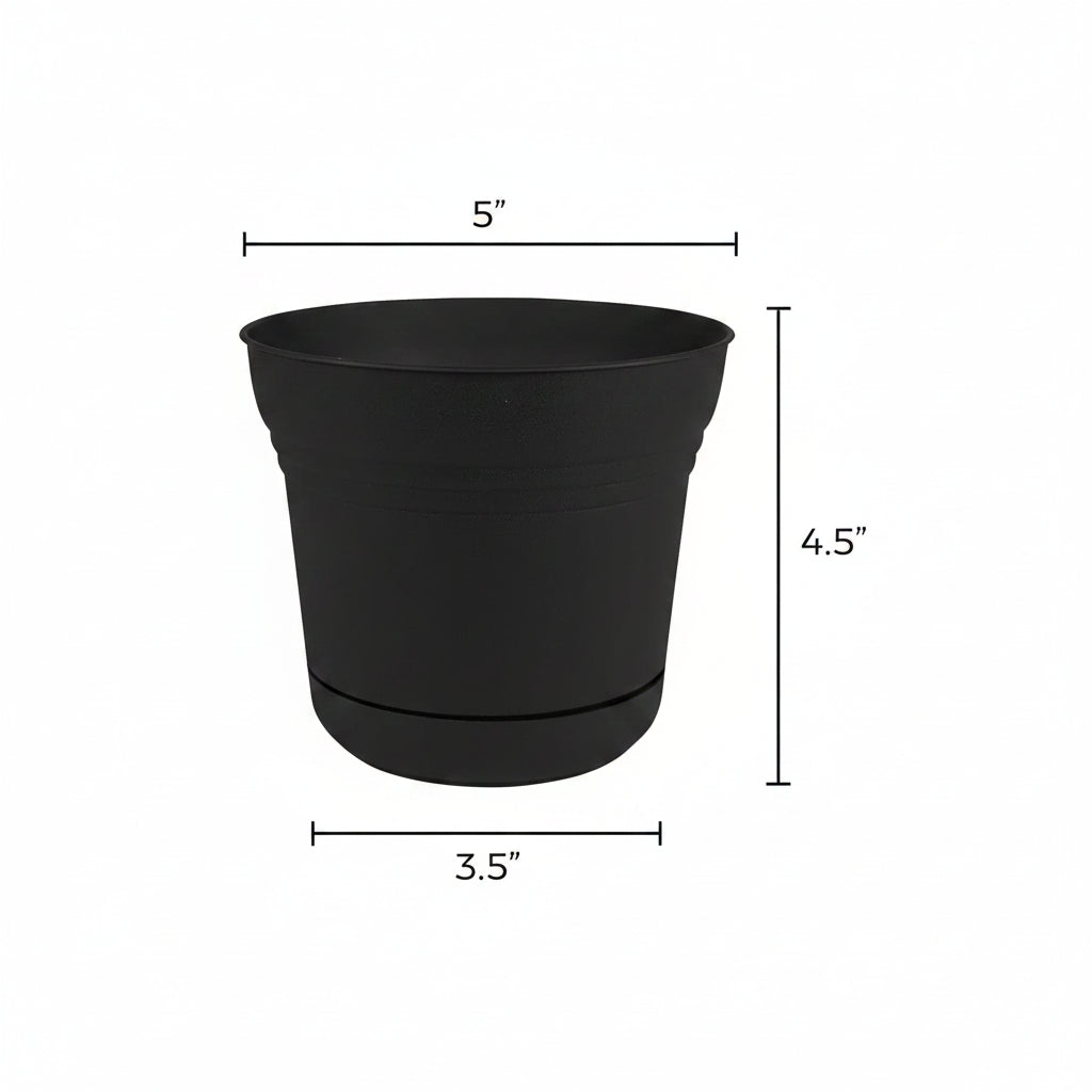 Indoor Plant Pots - Bloem Saturn Planter, 5" Black | Premium Drainage Container for Houseplants