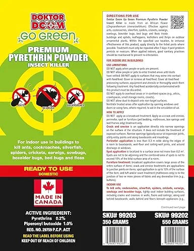 Insecticide Powder - Doktor Doom Pyrethrin Dust, 550g | Botanical Pest Control for Gardens & Homes