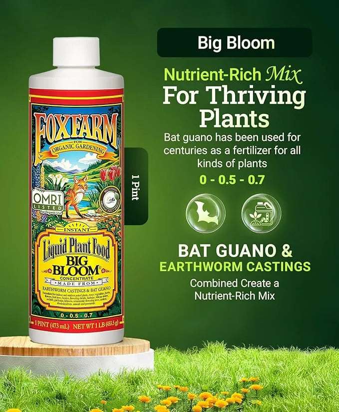 Organic Liquid Fertilizer - FoxFarm Big Bloom, 1 Pint | Natural Bio-Stimulant & Plant Food for Flowers