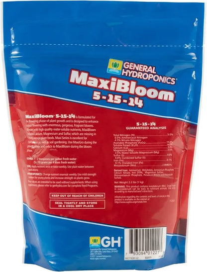 Hydroponic Fertilizer - General Hydroponics MaxiBloom, 2.2LB Water Soluble Nutrient for Heavy Blooms & Fruit Sets