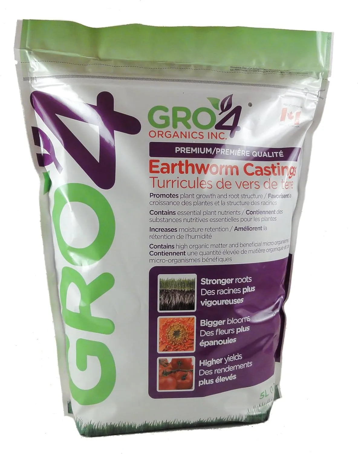 Earthworm castings - Gro4 Organics Premium Vermicompost, 5L | Natural Fertilizer for Houseplants & Vegetables