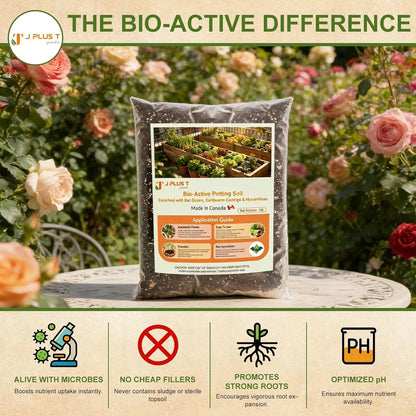J PLUS T Bio-Active Potting Soil, 10L Bag | Living Organic Mix for Indoor Plants & Containers