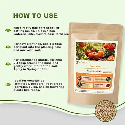 Bone Meal Fertilizer - J PLUS T Organic 2-14-0, 5LB High Phosphorus Plant Food for Bulbs & Blooms