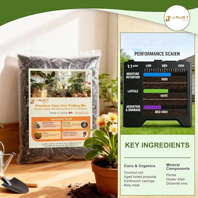 Potting Mix - J PLUS T Premium Coco Coir for Plants, 10L Organic Soilless Medium for Indoor Gardens