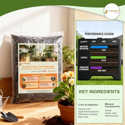 Potting Mix - J PLUS T Premium Coco Coir for Plants, 10L Organic Soilless Medium for Indoor Gardens