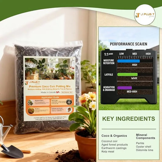 Potting Mix - J PLUS T Premium Coco Coir for Plants, 10L Organic Soilless Medium for Indoor Gardens