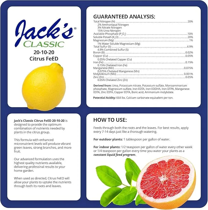 Plant Food - Jack's Classic Citrus Fertilizer 20-10-20, 1.5lb | Premium Nutrient Blend for Citrus Trees