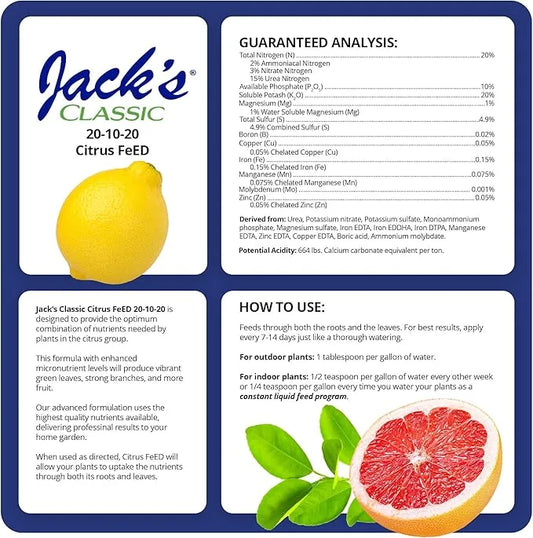 Plant Food - Jack's Classic Citrus Fertilizer 20-10-20, 1.5lb | Premium Nutrient Blend for Citrus Trees