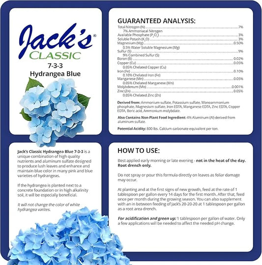 Fertilizer for Plants - Jack's Classic Hydrangea 7-3-3, 1.5lb | Acidic Plant Food for Blue Blooms