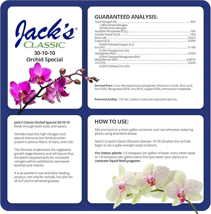 Indoor Plant Fertilizer - Jack's Classic Orchid Special 30-10-10, 8oz | Premium Water Soluble Plant Food
