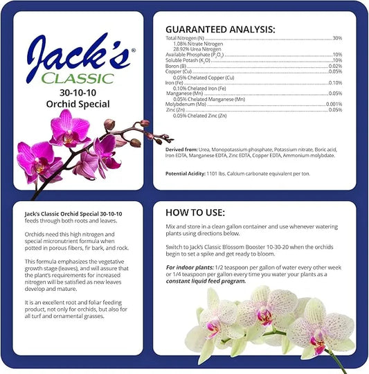 Indoor Plant Fertilizer - Jack's Classic Orchid Special 30-10-10, 8oz | Premium Water Soluble Plant Food