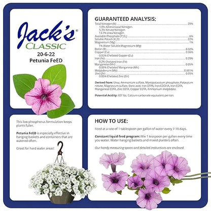 Fertilizer for Plants - Jack's Classic Petunia Feed 20-6-22, 1.5lb | Premium Bloom Formula for Petunias