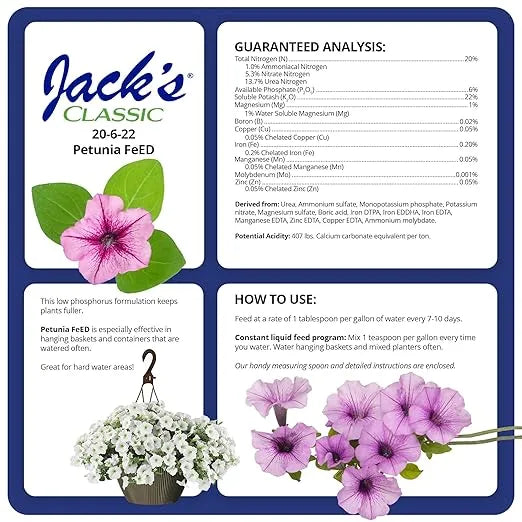 Fertilizer for Plants - Jack's Classic Petunia Feed 20-6-22, 1.5lb | Premium Bloom Formula for Petunias