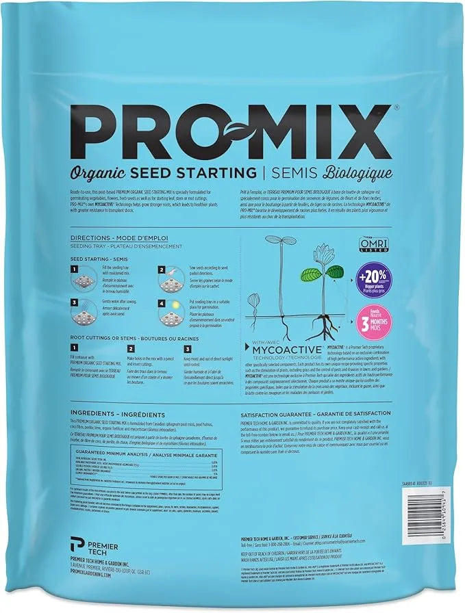 Seed Starting Mix - Premier Horticulture Organic Seed Starter, 8qt Premium Soil for Seedlings & Cuttings